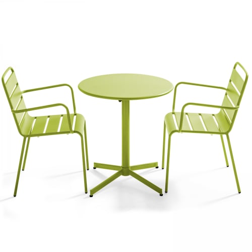 Jardin Ensemble table et chaises de jardin | Table de jardin inclinable et 2 fauteuils métal vert - TR54460