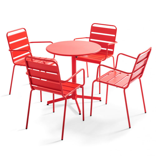 Jardin Ensemble table et chaises de jardin | Table de jardin inclinable et 4 fauteuils métal rouge - IY68473