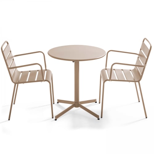 Jardin Ensemble table et chaises de jardin | Table de jardin inclinable et 2 fauteuils métal taupe - FF64638