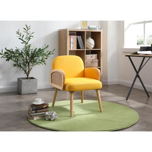 Canapés et fauteuils Fauteuils | Fauteuil assise polyester jaune pieds bois - XP77119
