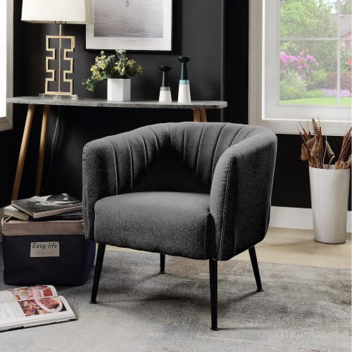 Canapés et fauteuils Fauteuils | Fauteuil assise polyester gris pieds métal - CD52008