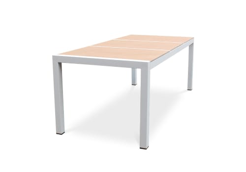 Jardin Tables de jardin | Table de jardin en alu blanc avec plateau céramique effet bois - QR72741
