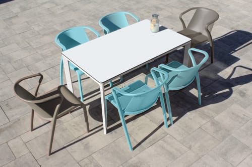 Jardin Ensemble table et chaises de jardin | Ensemble repas de jardin 6 places en aluminium laqué blanc - RS65622