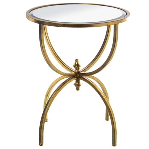 Table d'appoint ronde en métal doré et plateau miroir 49x49x62cm