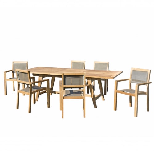 Conjunto mesa jardín 170x90 cm y 4 sillas madera y cuerda – Riviera - Kerama