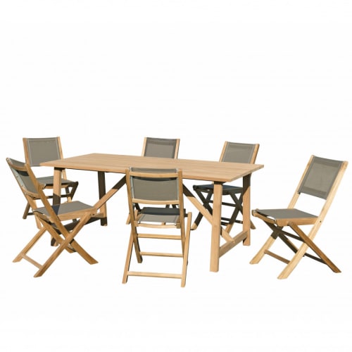 Jardin Ensemble table et chaises de jardin | Table de jardin et chaises en teck et textilene taupe 6/8 personnes - ZI71222