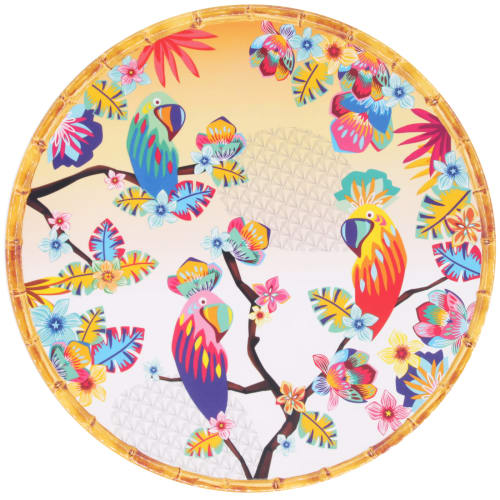 Art de la table Assiettes | Plat de service rond mélamine perroquet sur dégradé orange 35,5 cm - QG17292