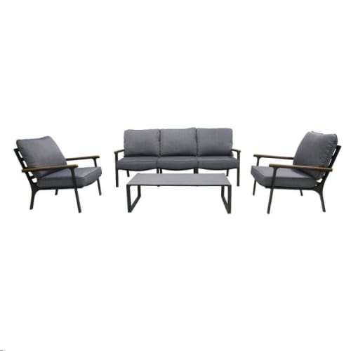 Jardin Salons de jardin | Set canapé fauteuils et table en aluminium 5 places gris anthracite - JP45772
