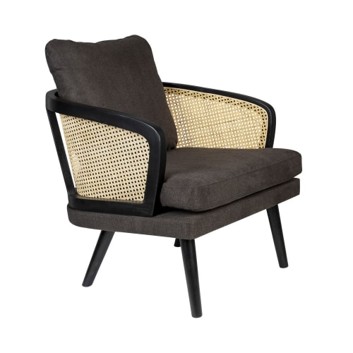 Canapés et fauteuils Fauteuils | Fauteuil lounge avec accoudoirs en rotin chocolat - KG58150