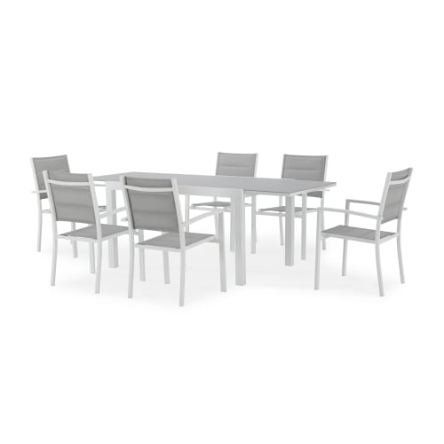 Jardin Ensemble table et chaises de jardin | Table de jardin en aluminium blanc 6 personnes - SU66008