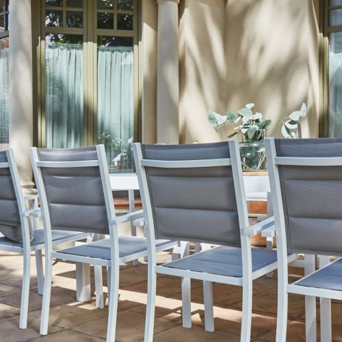 Conjunto mesa jardín 160/80x80 cm y 4 sillas aluminio blanco - Osaka
