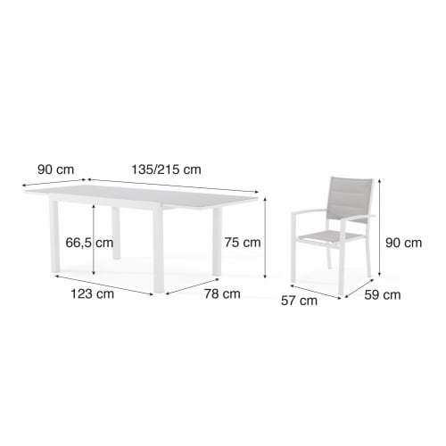 Conjunto mesa jardín Osaka 200/140x90 cm y 6 sillas aluminio blanco OSAKA
