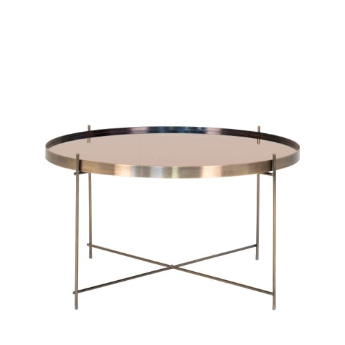 Meubles Tables basses | Table basse en verre et métal D70xh40cm laiton - OL16452