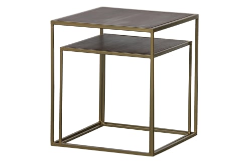 Meubles Tables basses | 2 tables basses gigognes carrées en métal et bois laiton - ZI45861