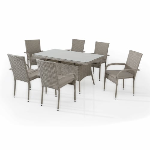 Jardin Ensemble table et chaises de jardin | Ensemble en rotin synthétique et table en acier + 6 fauteuils - OH86777