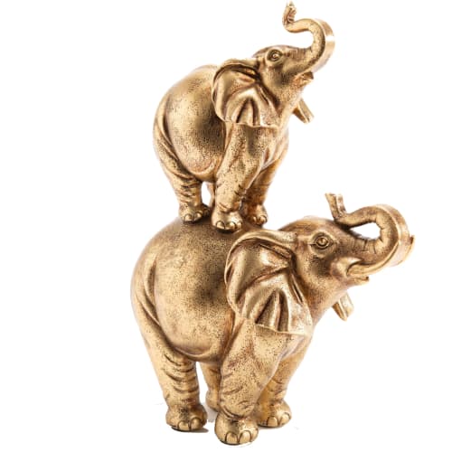 Déco Statuettes et figurines | Maman éléphant et son bébé en résine or H30cm - VR06349