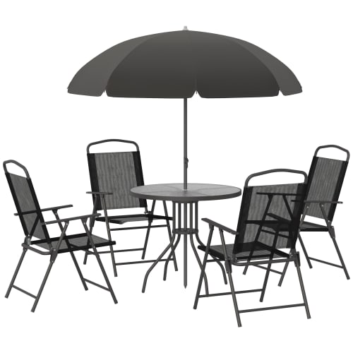 Jardin Ensemble table et chaises de jardin | Salon de jardin 4 places 6 pièces acier café textilène polyester noir - OF98803