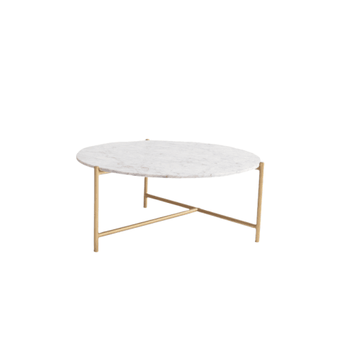 Mesa metalizada de mármol y hierro blanca
