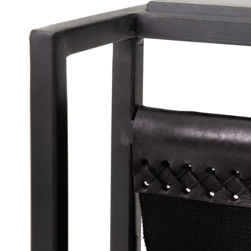 Muebles Mesas auxiliares | Mesa auxiliar de metal y mármol con revistero de cuero negra - GU75390