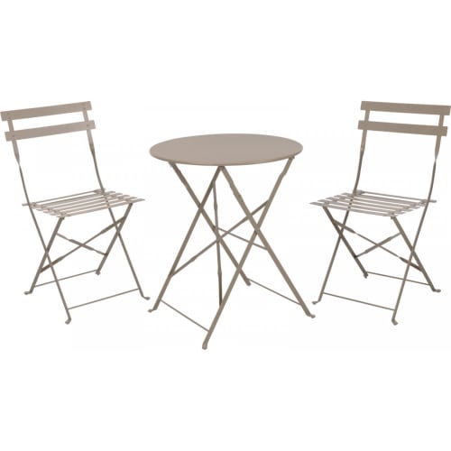 Jardin Ensemble table et chaises de jardin | Set table + 2 chaises de jardin pliable en métal taupe - TP58121