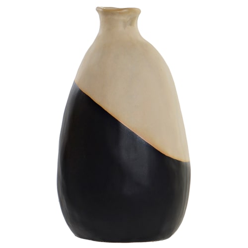 Déco Vases | Vase en grès noir et beige H23cm - KZ09360