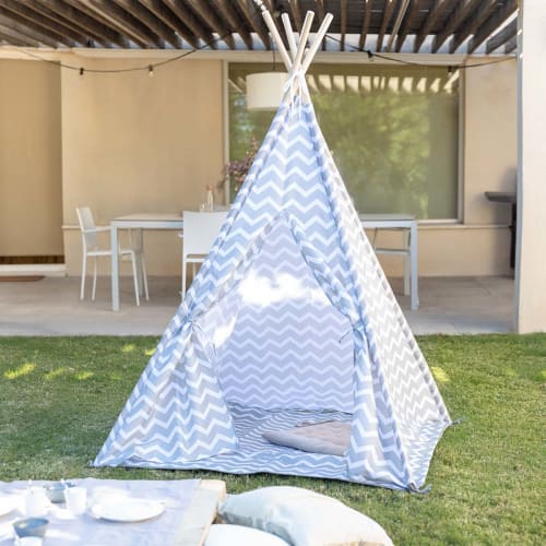 Tienda de campaña infantil de álamo y poliéster reciclado en verde y blanco  OULANKA