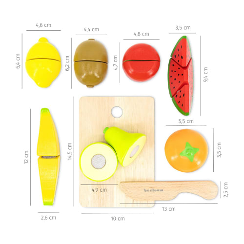 Planche à découper et fruits en bois naturel multicolore pour