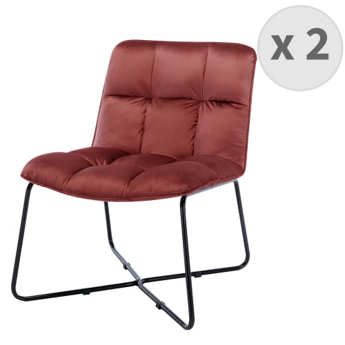 Canapés et fauteuils Fauteuils | Fauteuil Design velours lie de vin pieds métal noir(x2) - AQ85518