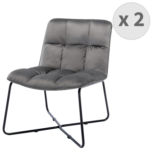 Canapés et fauteuils Fauteuils | Fauteuil design velours gris pieds métal noir(x2) - DA07873