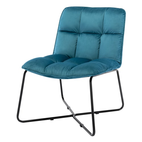 Canapés et fauteuils Fauteuils | Fauteuil design velours bleu canard pieds métal noir - UR23903