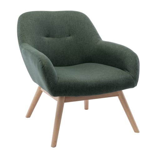 Canapés et fauteuils Fauteuils | Fauteuil tissu vert forêt pieds bois - NQ18282