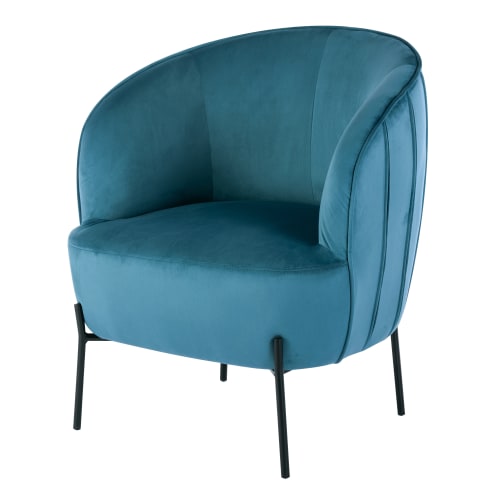 Canapés et fauteuils Fauteuils | Fauteuil design velours bleu canard pieds métal noir - XO03367