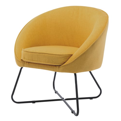 Canapés et fauteuils Fauteuils | Fauteuil design tissu curry pieds métal noir - ZX16235