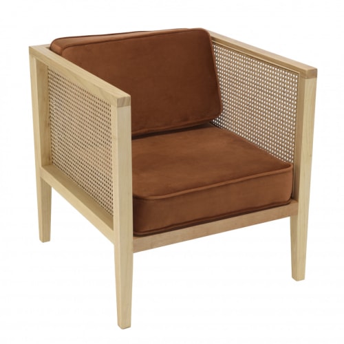 Canapés et fauteuils Fauteuils | Fauteuil cannage assise amovible velours orange - CM13068