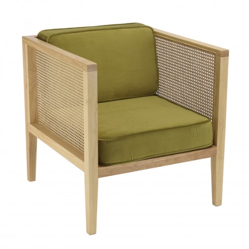 Canapés et fauteuils Fauteuils | Fauteuil cannage assise amovible velours vert - OS03820