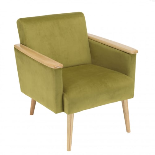 Canapés et fauteuils Fauteuils | Fauteuil velours vert clair pieds et accoudoirs bois - MF21890