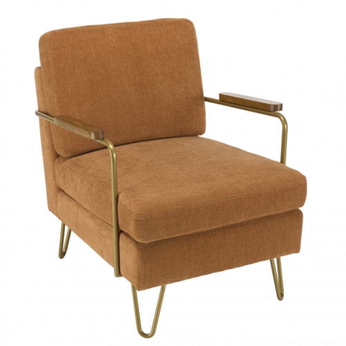 Canapés et fauteuils Fauteuils | Fauteuil lounge tissu orange métal doré accoudoirs bois - YS18788