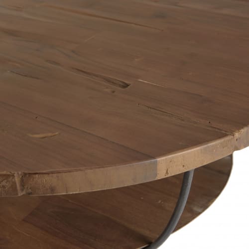 Meubles Tables basses | Table basse coque 2 plateaux en teck recycl‚ m‚tal noir L80 - IG86545