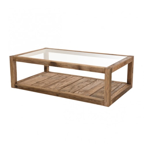 Meubles Tables basses | Table basse 1 plateau verre 1 plateau bois en pin recycl‚ L140 - ZS69611