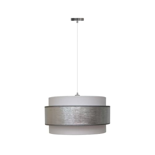 Lámpara de techo plateado con triple pantalla de lino 40 cm diámetro MENIDA | Maisons Monde