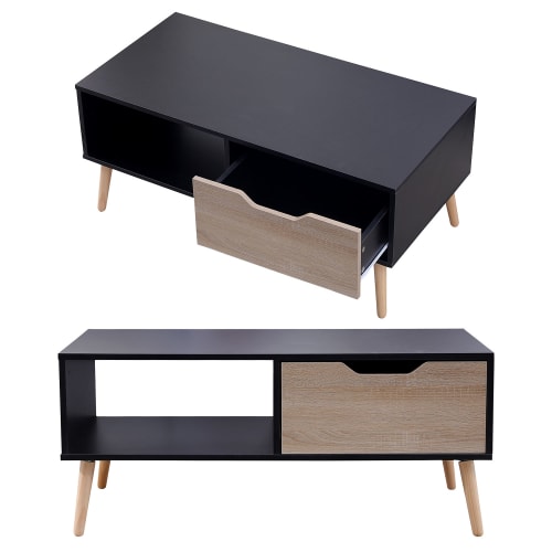 Meubles Tables basses | Table basse style scandinave noire avec tiroir - FE24384