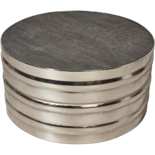 Meubles Tables basses | Table basse grise plateau bois massif pied métal D75cm - PN06810