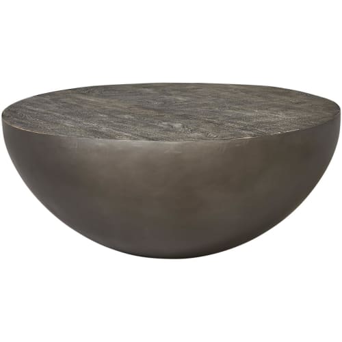 Table basse gris plateau bois massif pieds métal D85cm | Maisons du Monde