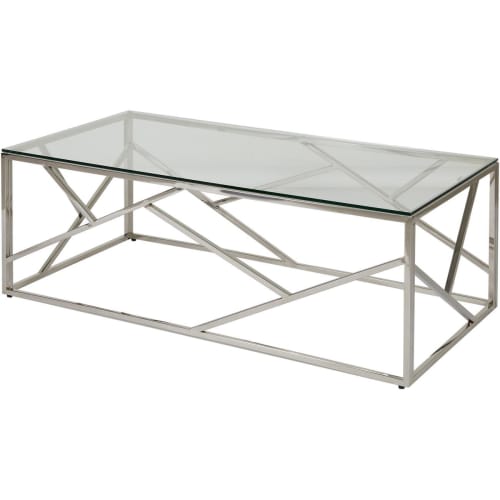 Meubles Tables basses | Table basse grise plateau verre pieds métal 120x60cm - GD74909