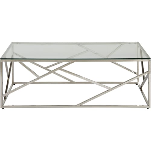 Meubles Tables basses | Table basse grise plateau verre pieds métal 120x60cm - GD74909
