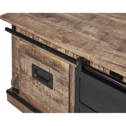 Meubles Tables basses | Table basse noir et marron plateau bois massif - WY18635