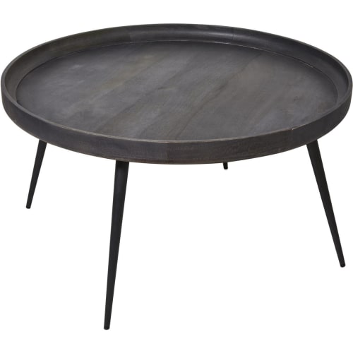 Meubles Tables basses | Table basse grise plateau bois massif pieds métal noir - OL72307