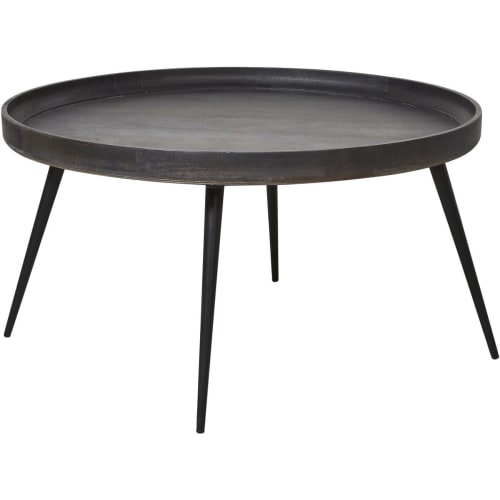 Meubles Tables basses | Table basse grise plateau bois massif pieds métal noir - OL72307