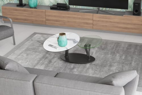 Meubles Tables basses | Table basse ovale double plateaux en céramique et verre - PV75684