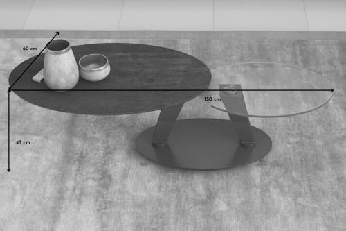Meubles Tables basses | Table basse ovale double plateaux en céramique et verre - PV75684
